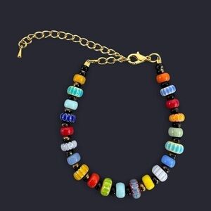 Millefiori Rondelle Glass Bead Adjustable Bracelet